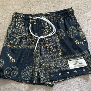Ryoko Rain Navy and Gold Paisley Shorts. Mens AM